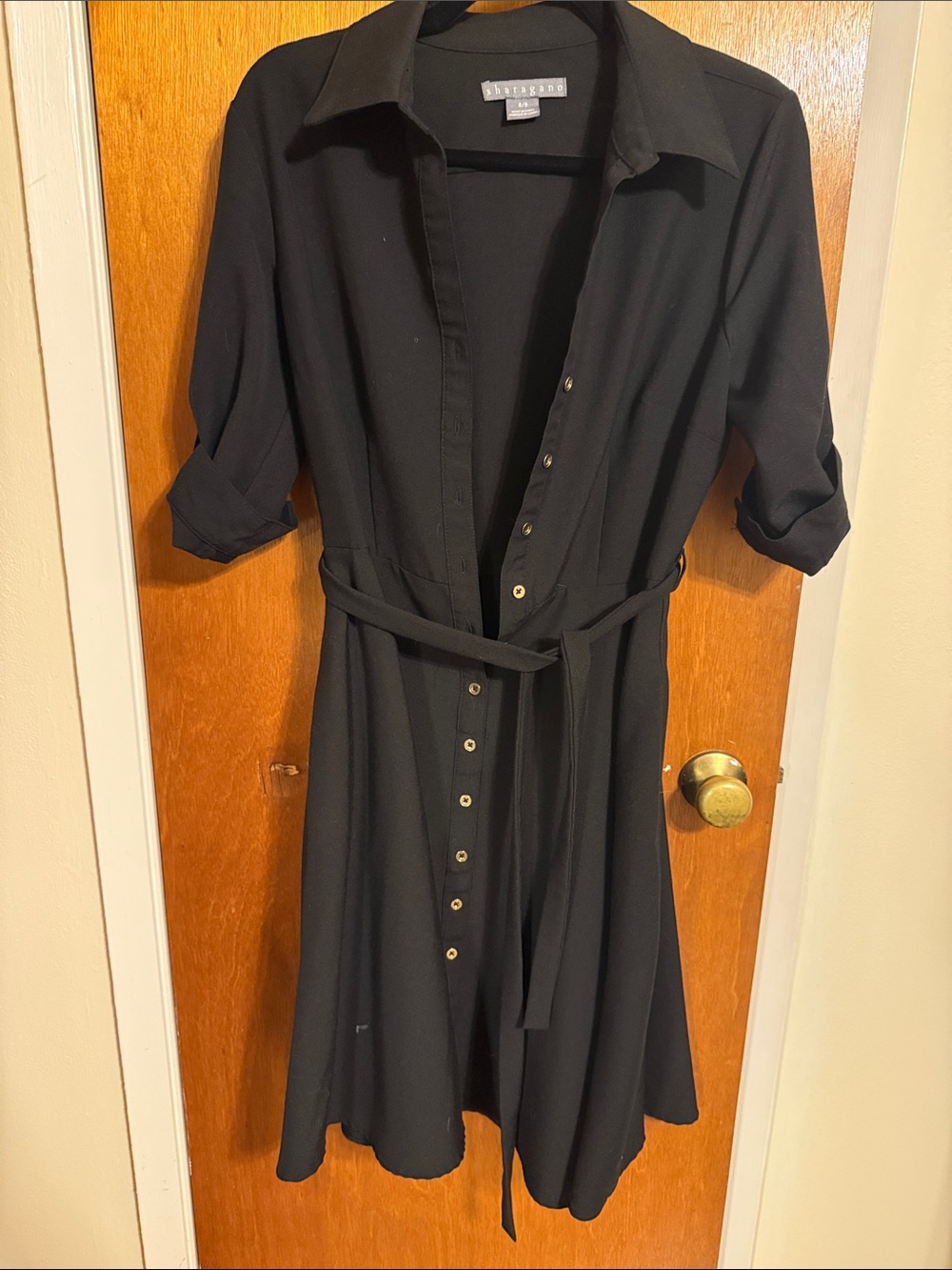 Sharagano Black Midi Shirt Dress with Belt